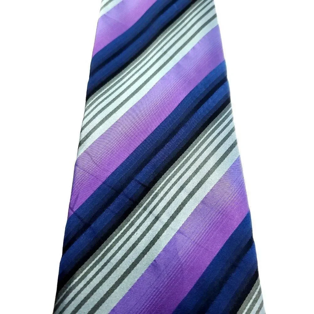 Kenneth Cole Purple‎ Silk Tie Woven Striped